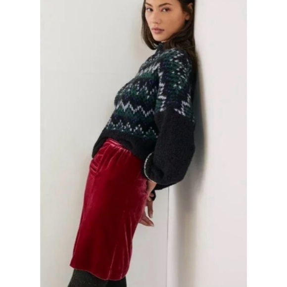 By Anthropologie Pink Ruched Montie Velvet Mini Skirt 6P - Picture 2 of 12